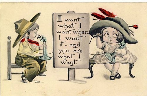 Vintage Edwardian Greeting Card: Children with Love Declaration Sign