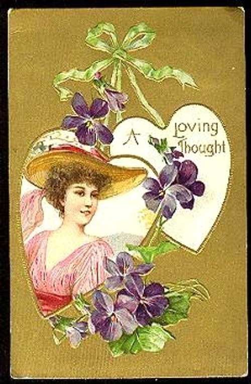 Vintage Victorian "A Loving Thought" Greeting Card with Purple Violets