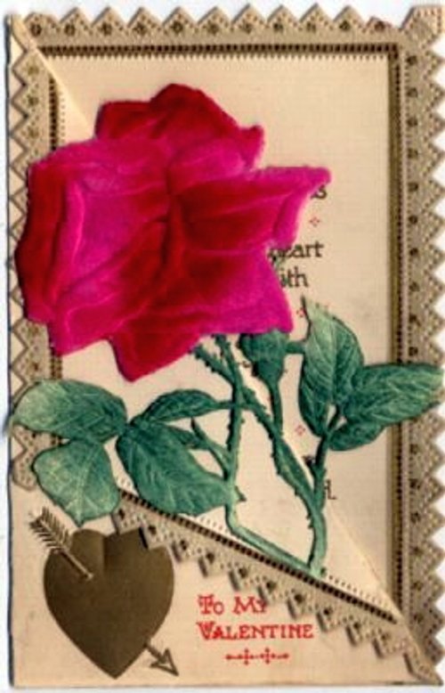 Victorian Valentine's Day Rose Greeting Card, 1800s