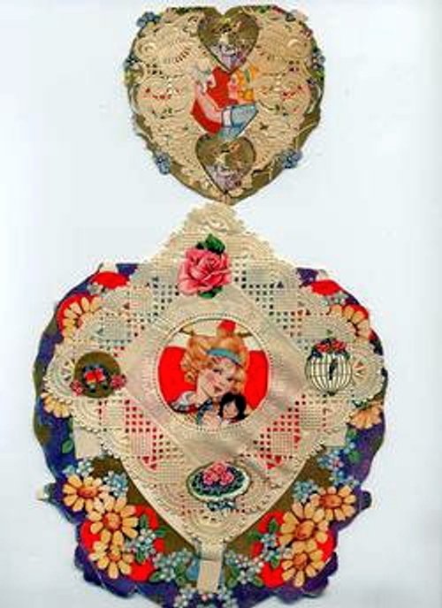 Victorian Die-Cut Valentine: Ornate Heart with Cherubs & Flowers