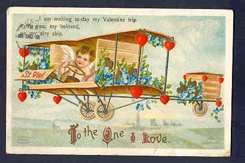 Vintage Valentine Cupid Airship Card Edwardian Love
