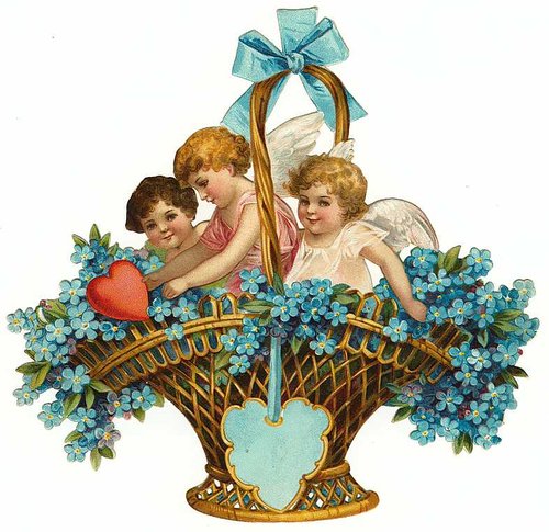 Victorian Cherub Angels Forget-Me-Not Basket Greeting Card