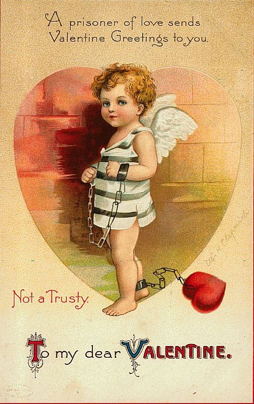 Victorian Cupid Valentine Card 'Prisoner of Love' - Vintage 1880s-1890s