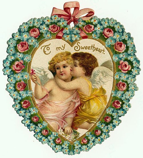 Victorian Cherub Valentine Card Die-Cut Heart
