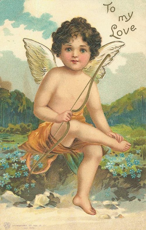 Victorian Cupid Angel Love Greeting Card Chromolithograph