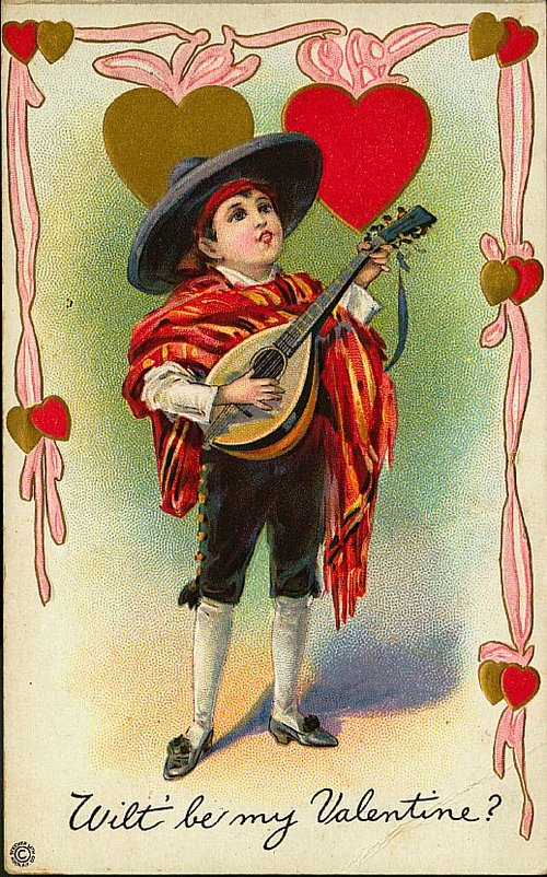 Romantic Vintage Valentine Card: Spanish Guitarist Serenade