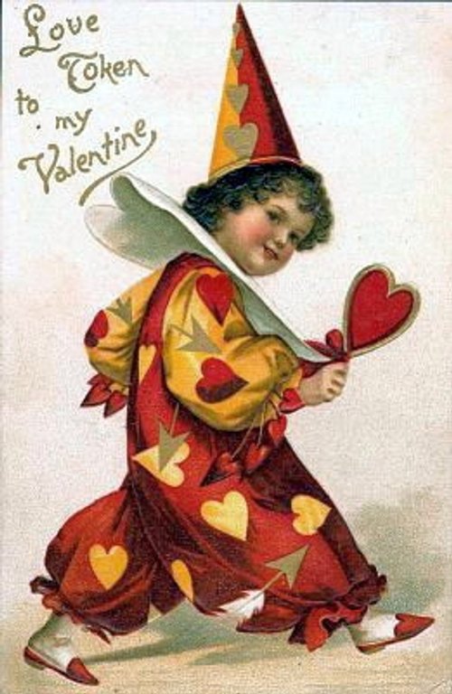 Victorian Valentine Love Token Jester Cupid Vintage Greeting Card