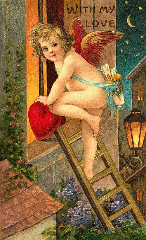 Vintage Cupid Valentine Card, Early 1900s Angel Love Greeting