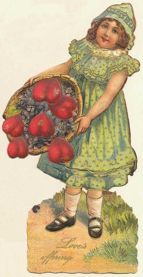 Victorian Die-Cut Girl with Strawberry Basket Greeting Card