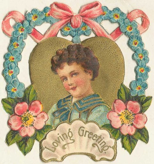 Victorian Loving Greeting Card with Floral Frame & Portrait