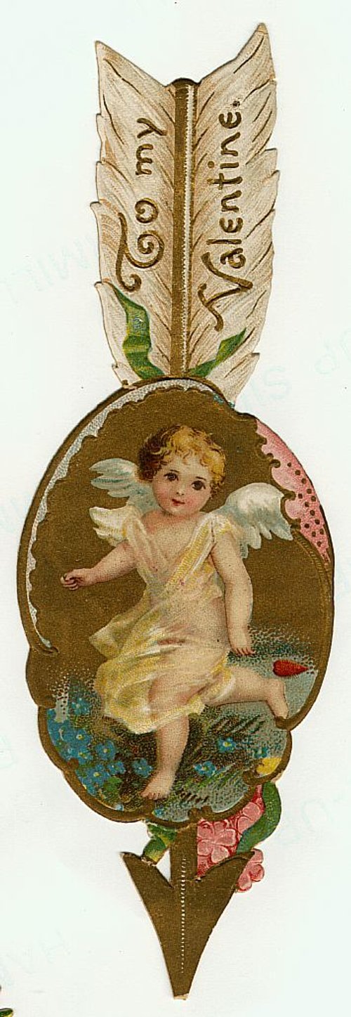 Victorian Valentine Cherub Arrow Die-Cut Greeting Card