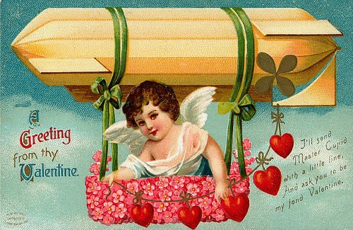 Victorian Valentine's Day Cupid Greeting Card with Flowers