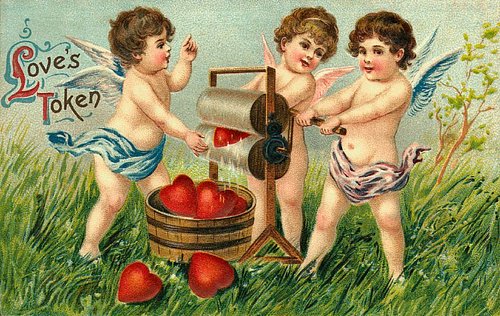 Vintage Love's Token Valentine Card with Cherubs and Heart Press