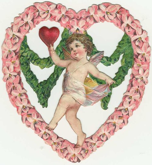 Victorian Cherub Valentine Die-Cut with Floral Heart Border
