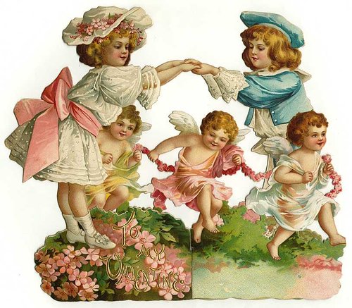 Victorian To My Valentine Cupid Angels Greeting Card Die-Cut