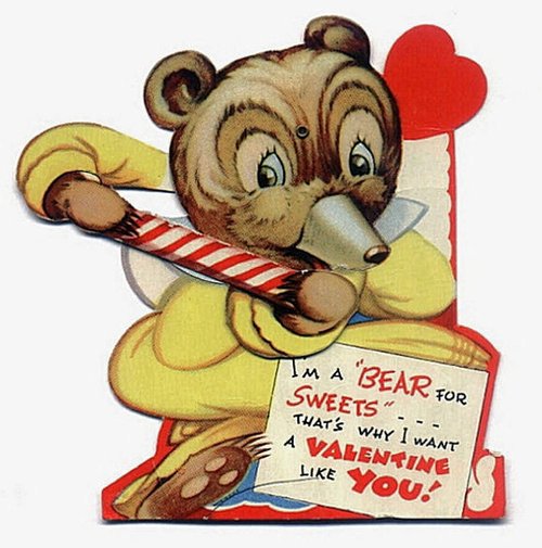 Vintage Bear Valentine Card 1920s-1930s Die-Cut Greeting