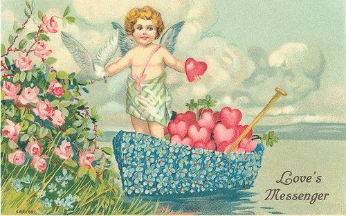 Victorian Love's Messenger Cherub Valentine Greeting Card