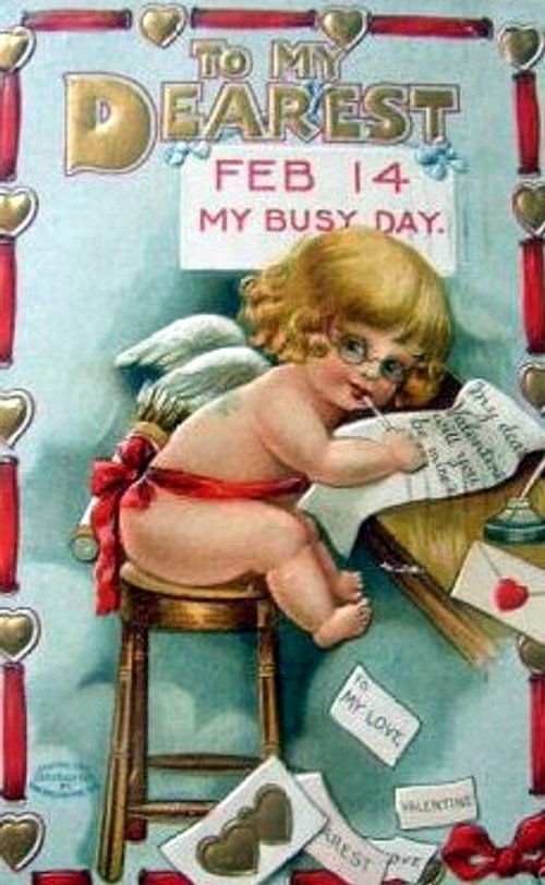 Vintage Cupid Valentine Card 'To My Dearest' Feb 14 My Busy Day