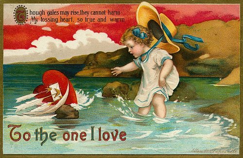 Victorian Cherub & Love Letter Beach Scene Greeting Card