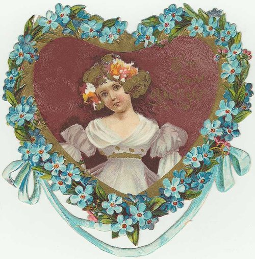 Victorian Heart-Shaped Valentine Card with Forget-Me-Nots
