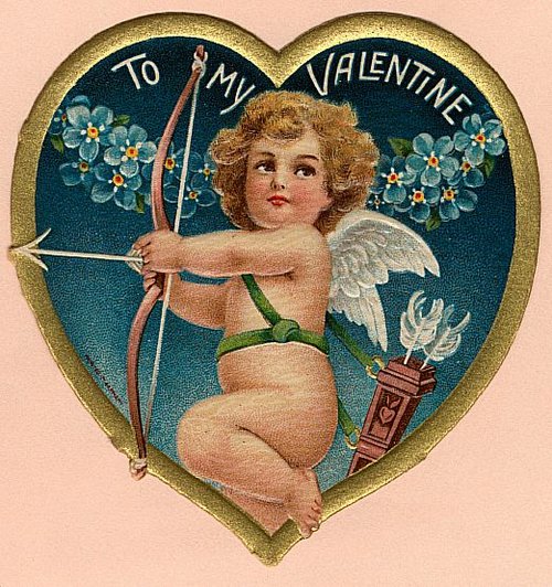 Victorian Cupid Valentine Card with Bow and Arrow