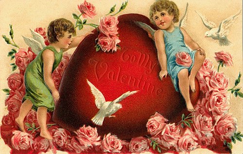 Victorian Valentine with Cherubs, Roses & White Dove