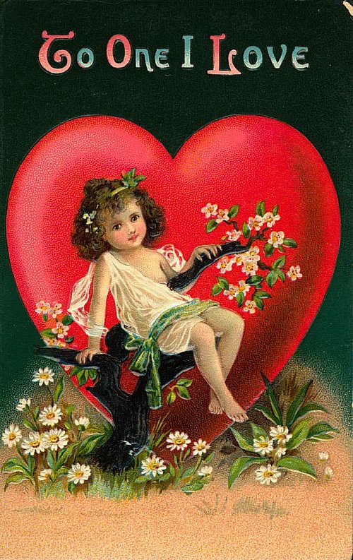 Victorian Valentine Love Greeting Card with Girl and Heart