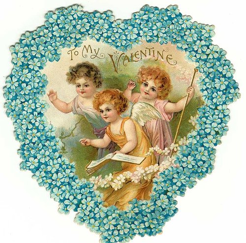 Victorian Valentine Die-Cut: Three Cherubs with Forget-Me-Nots
