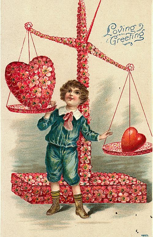 Victorian Valentine's Day Greeting Card with Child & Floral Hearts