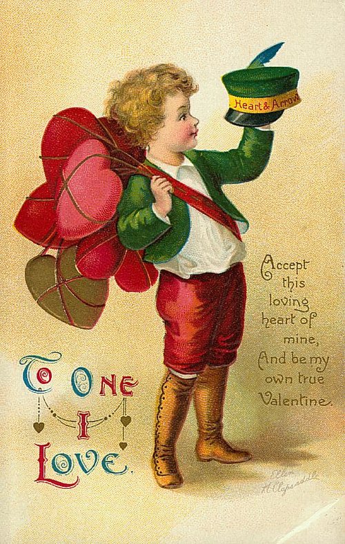 Victorian Cupid Valentine Card with Heart & Arrow - 1890s