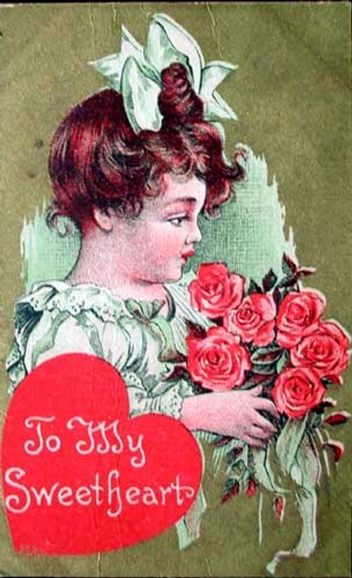 Victorian Valentine's Day Greeting Card with Roses & Romantic Sentiment