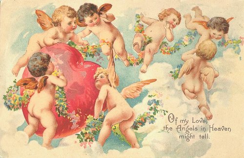 Victorian Cherub Angels Heart Love Greeting Card