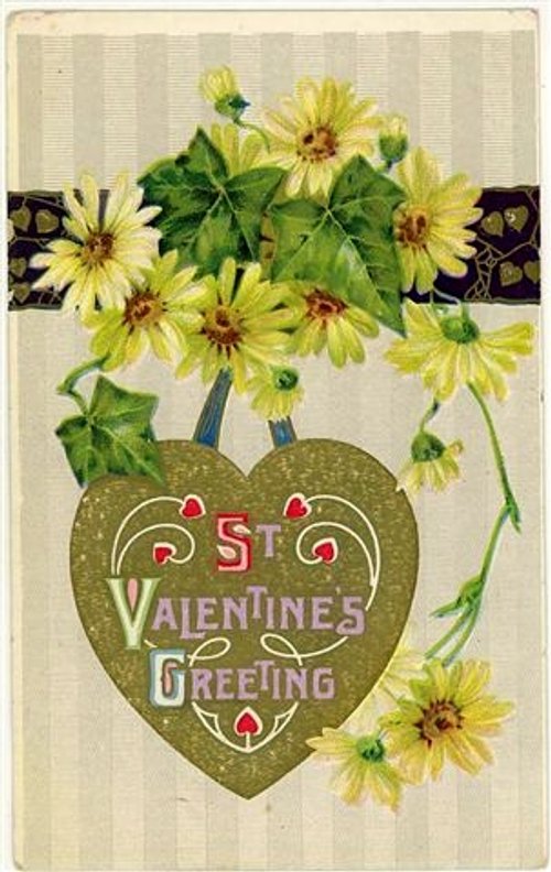 Victorian Valentine's Day Greeting Card with Yellow Daisies