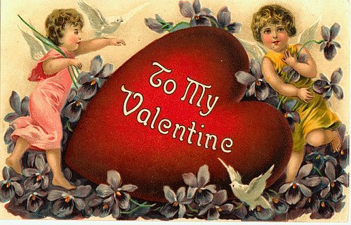 Victorian Valentine Cherubs Heart Violets Greeting Card