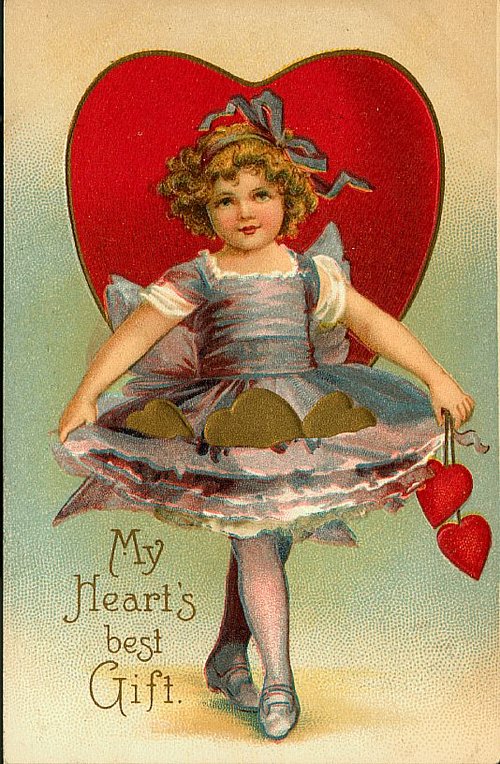 Victorian Valentine Girl with Red Heart Card