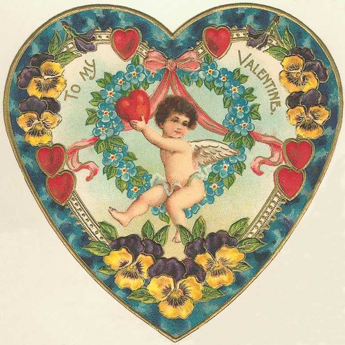 Victorian Valentine Die-Cut Heart with Cherub & Forget-Me-Nots