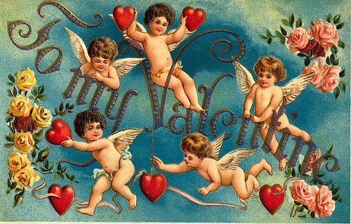 Victorian Valentine Cherubs & Hearts Ornate Scrollwork