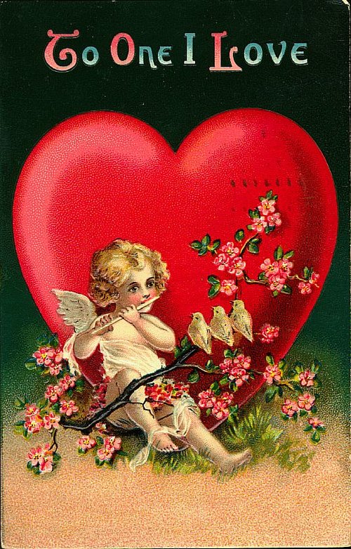 Victorian 'To One I Love' Valentine Card with Cupid & Heart