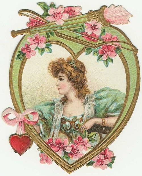 Victorian Heart-Shaped Portrait Card with Pink Flowers
