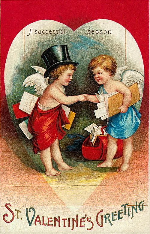 Victorian St. Valentine's Greeting Card with Cherubs & Top Hat