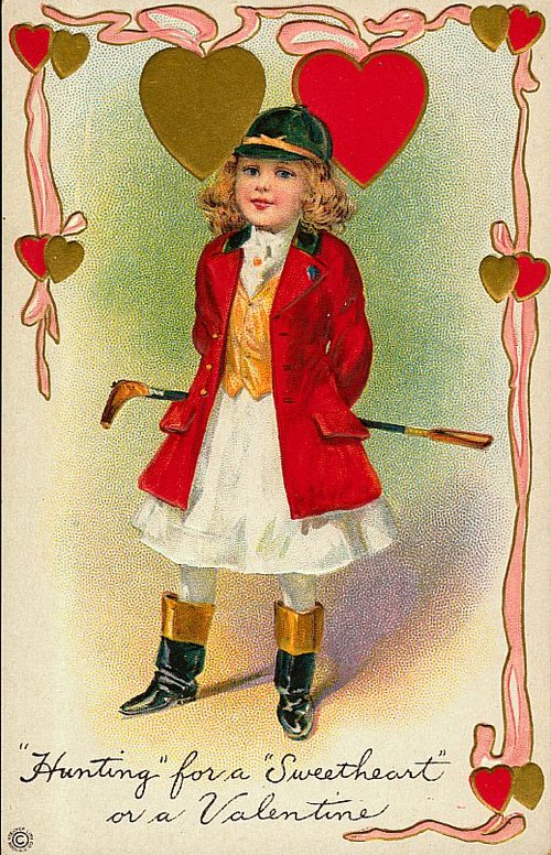 Vintage Valentine's Day Greeting Card with Girl Huntsman
