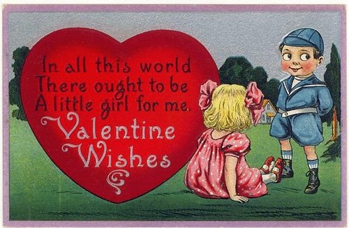 Vintage Edwardian Valentine Card Boy Girl Large Heart