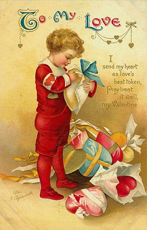 Victorian Valentine Child in Red – Vintage Love Greeting Card