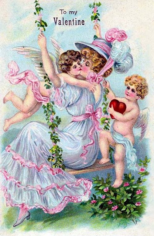 Victorian Valentine's Day Card with Cherub and Ivy Vines