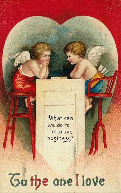 Victorian Cupids Business Card Greeting - Rare Winged Angels