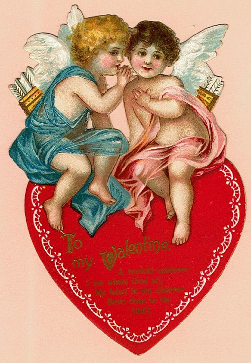Victorian Valentine Cherub Die-Cut Greeting Card, 1880s