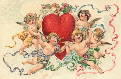 Victorian Cherubs & Red Heart Valentine Greeting Card