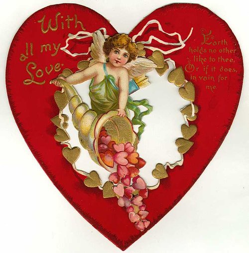 Victorian Valentine Card with Cupid & Cornucopia - 1880s