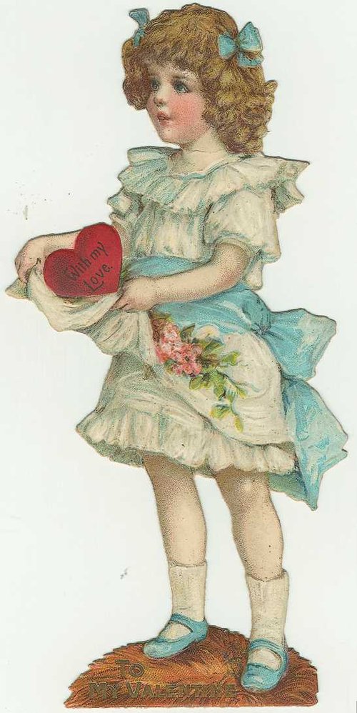 Victorian Valentine Die-Cut Girl with Heart, Circa 1880s