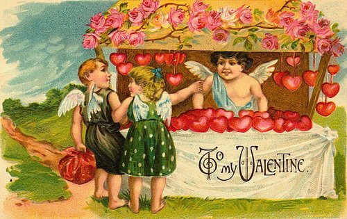 Victorian Valentine's Day Cherub Card with Heart Fruit Stand